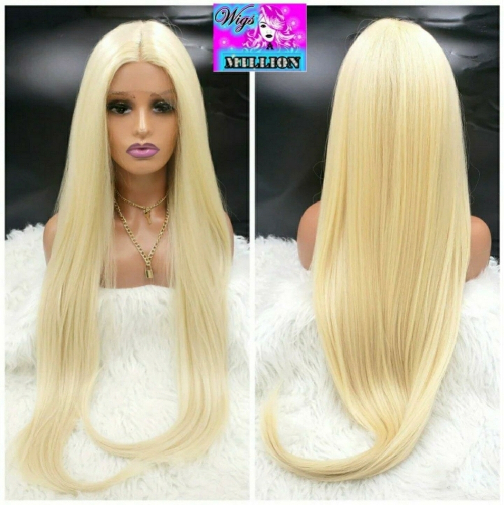 Ariana Grande" 40 inch Synthetic Wig #613 Blonde Deep Part Wig, center part,